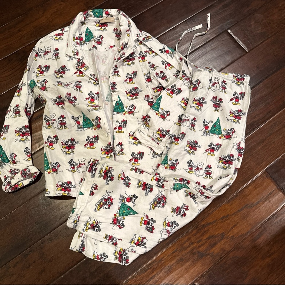 Pottery Barn Teen Flannel Disney Mickey Mouse Holiday Pajama 2p Set Youth Medium